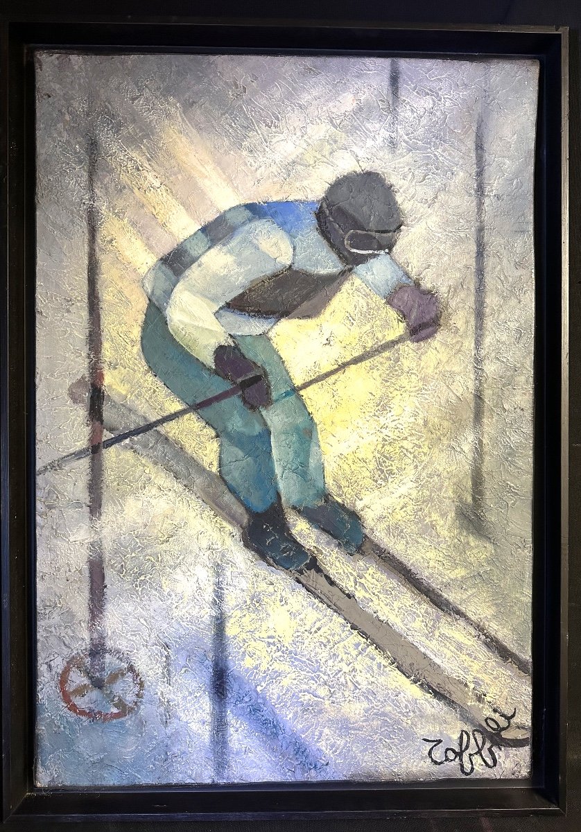 Louis Toffoli 1907-1999 Rare Oil The Skier  Referenced Catalogue Raisonné Snow Competition Mountain Alps