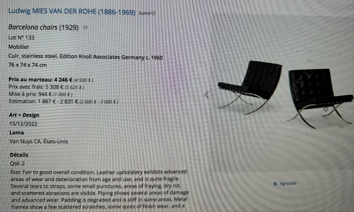 Mies Van Der Rohe Pair Of Barcelona Knoll Low Chair With Original Invoice In Very Good Condition Design-photo-8