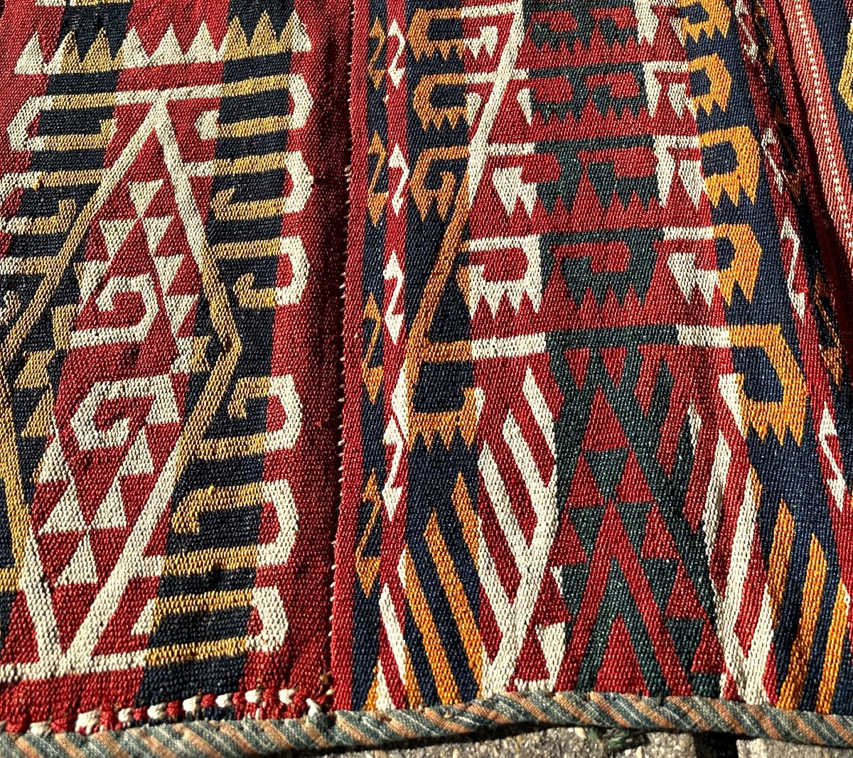 Kilim ancien 200 X 185 cm laine Tissé main tapis ou tenture Vers 1950 Couleurs fraîches -photo-3