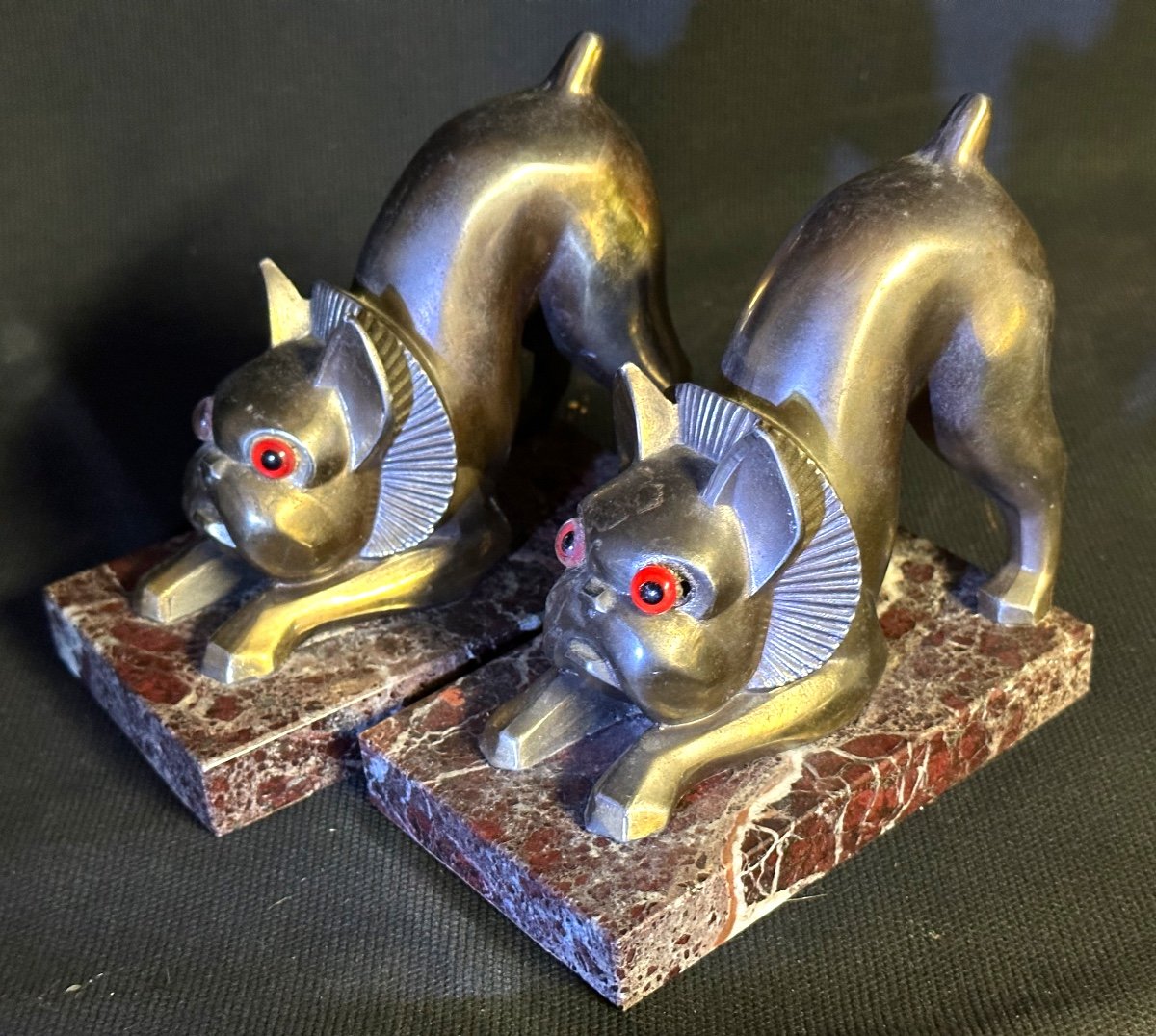 Pair Of Hippolyte Moreau Bookends 1832-1927 Attributed Bull Dog Art Deco Bouledogue Book Ends-photo-2