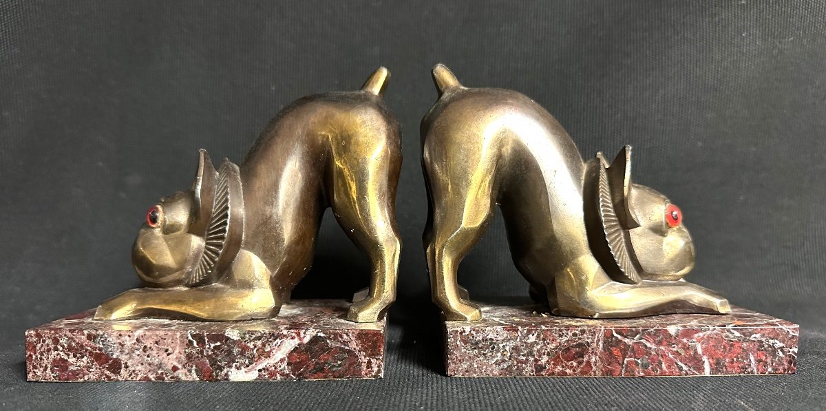 Pair Of Hippolyte Moreau Bookends 1832-1927 Attributed Bull Dog Art Deco Bouledogue Book Ends-photo-3