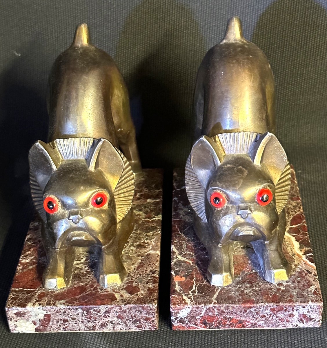 Pair Of Hippolyte Moreau Bookends 1832-1927 Attributed Bull Dog Art Deco Bouledogue Book Ends-photo-4