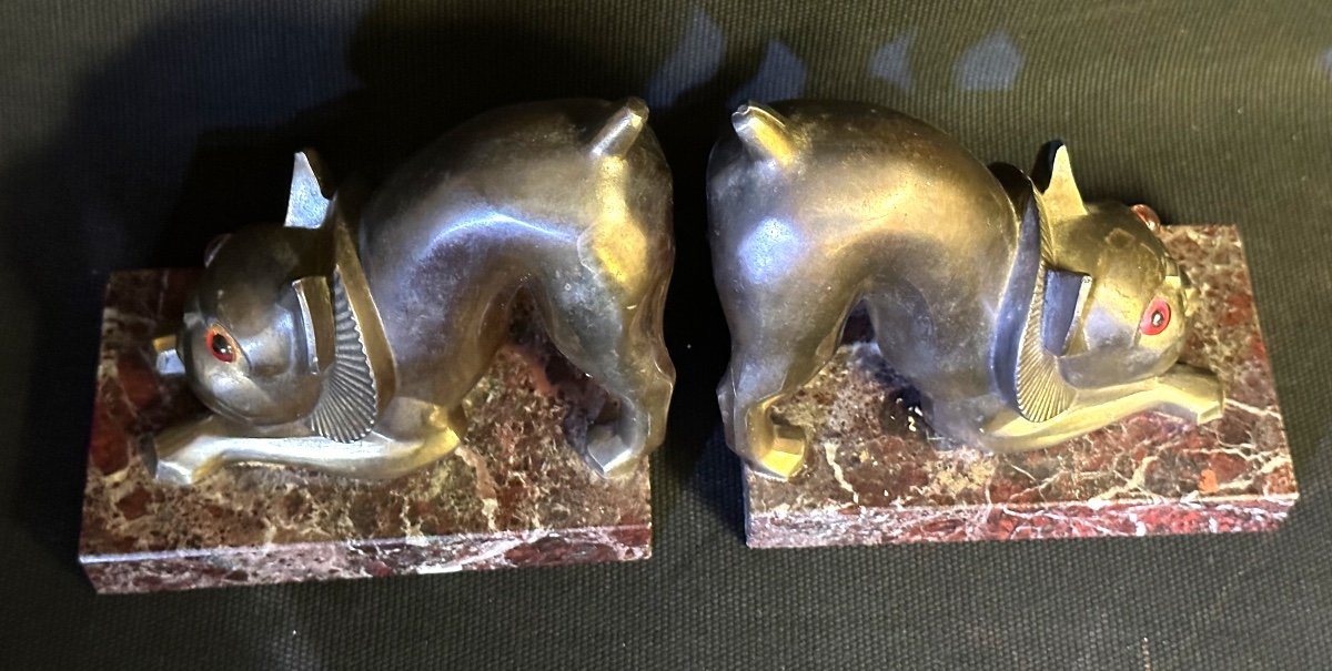 Pair Of Hippolyte Moreau Bookends 1832-1927 Attributed Bull Dog Art Deco Bouledogue Book Ends-photo-2