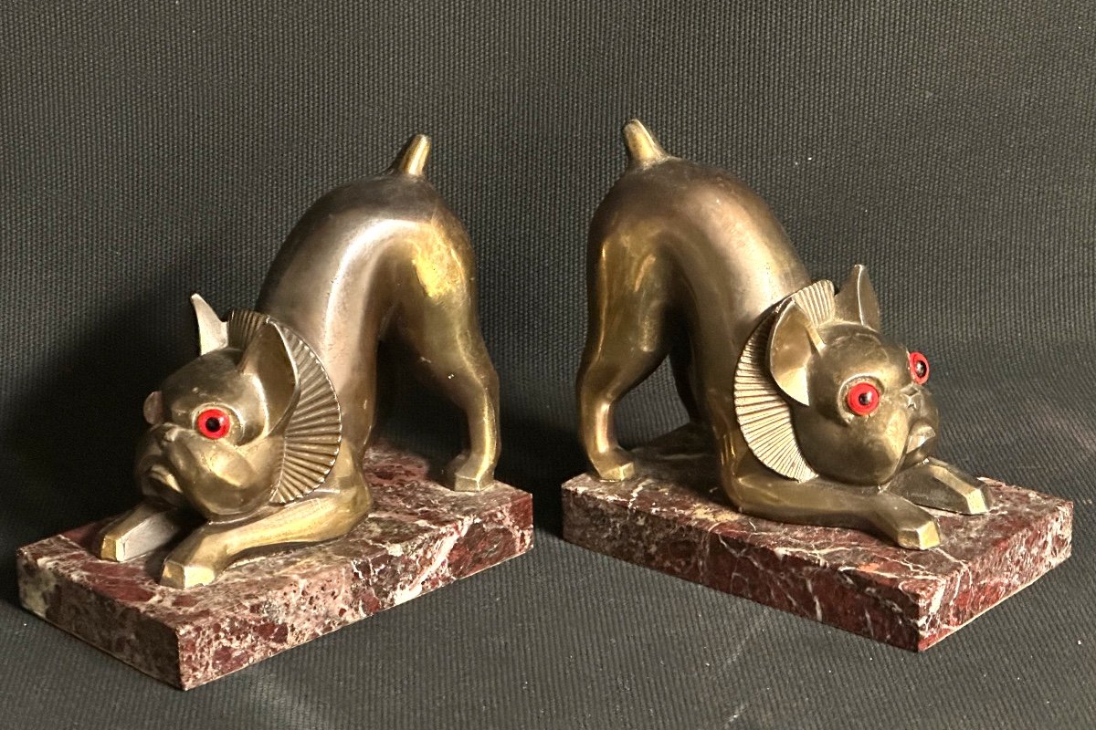 Pair Of Hippolyte Moreau Bookends 1832-1927 Attributed Bull Dog Art Deco Bouledogue Book Ends
