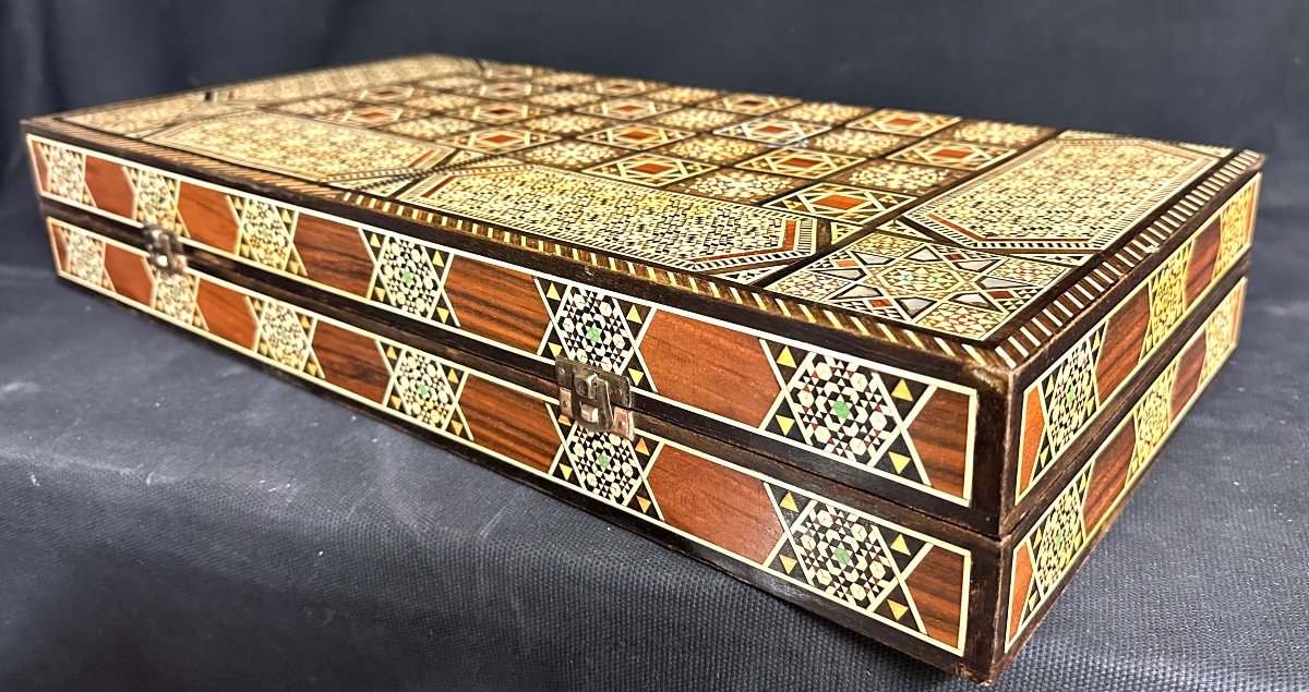 Jeu de Dames Backgammon en marqueterie Syrienne Nacre Trictrac Jaquet échecs syrie jeux tric trac -photo-2