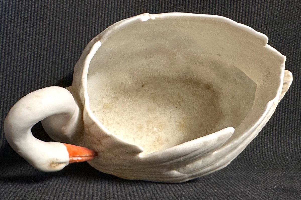 Swan Empty Pocket Biscuit Planter Signed Cw And Crown Late 19th Century Bouquetière /3-photo-6