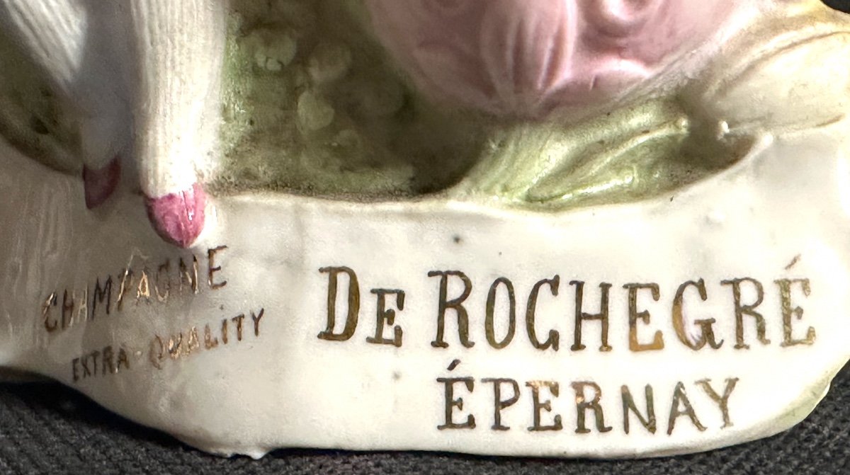 Rare Advertising Champagne De Rochegré Epernay Biscuit Late 19th Century Empty Pocket Flower Holder Pub Wine /8-photo-2