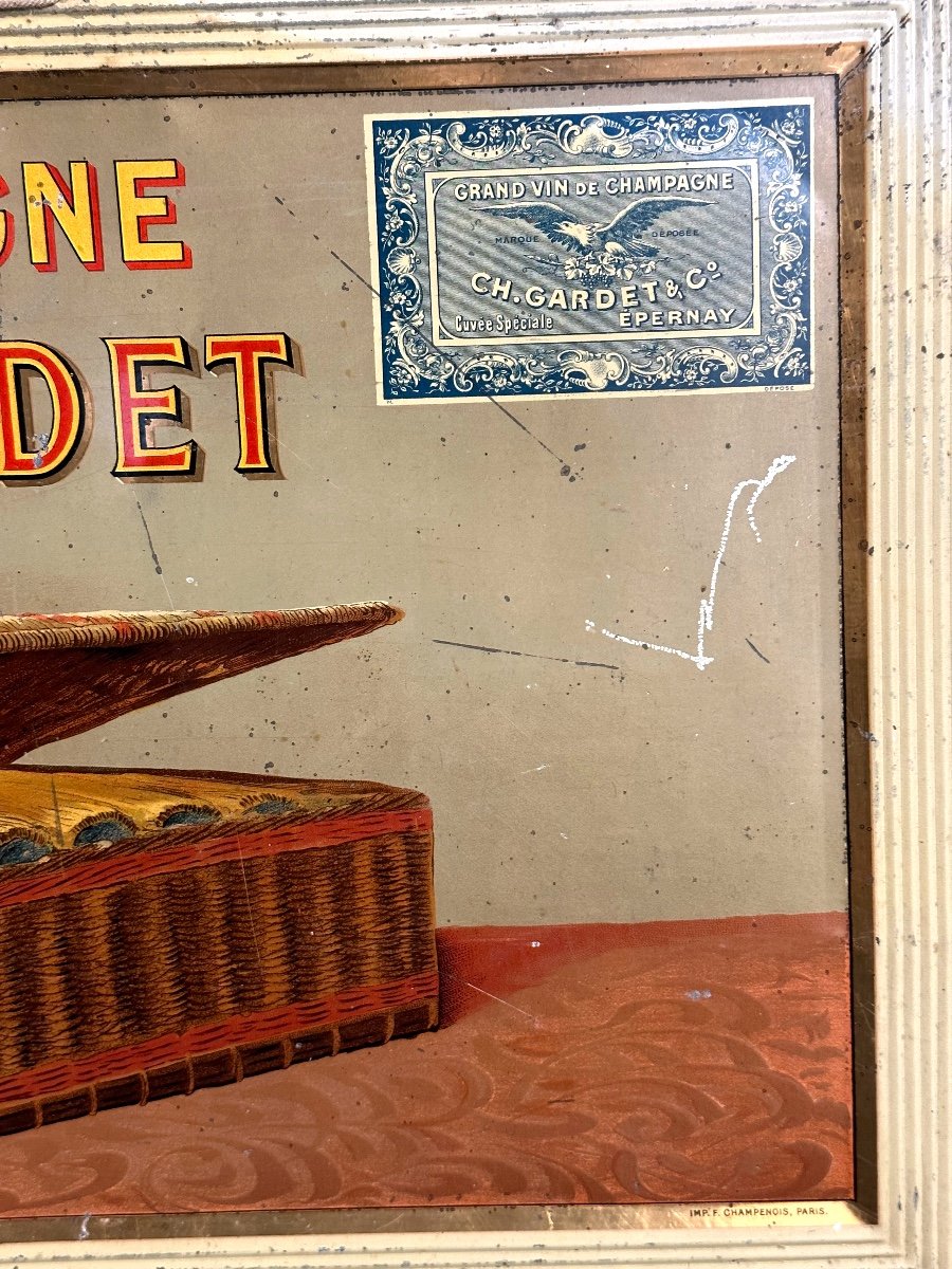 Ancienne tole lithographiée Champagne Ch. GARDET Epernay Champenois vers 1900 Publicité pub Vin-photo-2