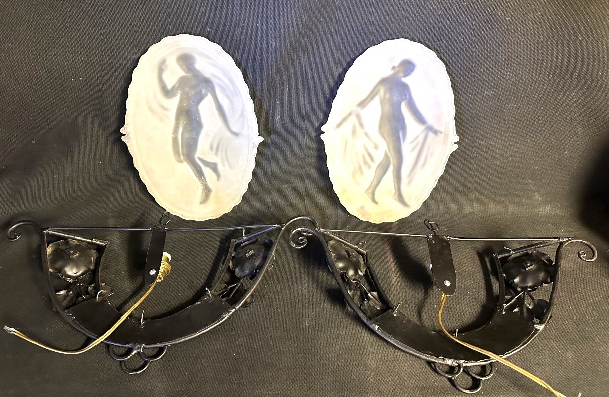 MULLER Frères à Luneville RARE Paire d’appliques Femmes Art Deco -photo-5