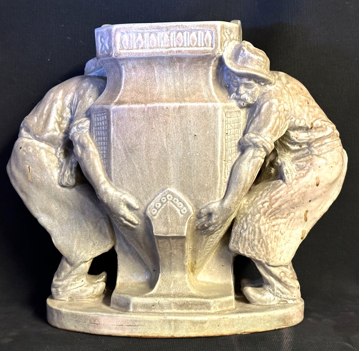 Charles Greber 1820-1898 Important Stoneware Vase Les Jardiniers Circa 1880 Beauvais Signed-photo-2