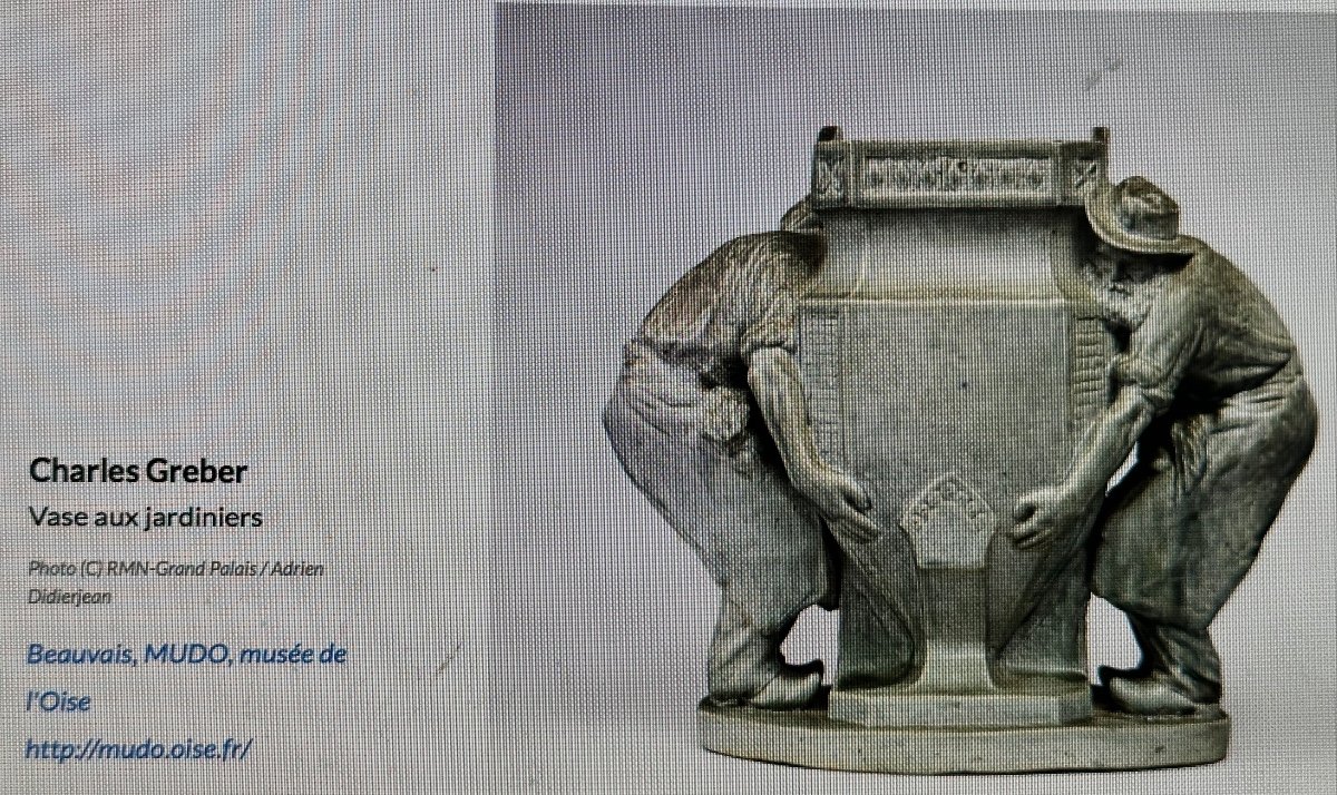 Charles GREBER 1820-1898 Important vase en grès Les Jardiniers vers 1880 Beauvais Signé-photo-7