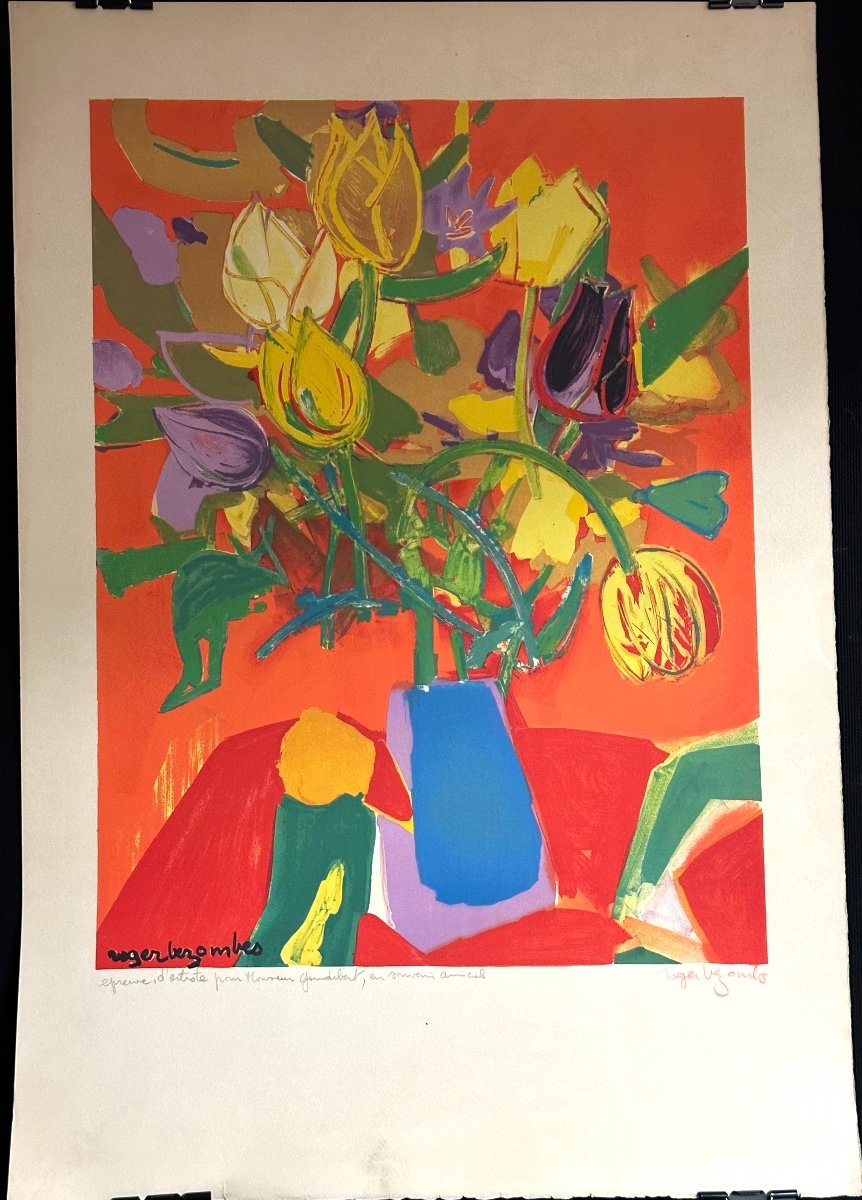 Roger Bezombes 1913-1994 Tulipes De Bagatelle 1959 Color Lithograph Signed-photo-2