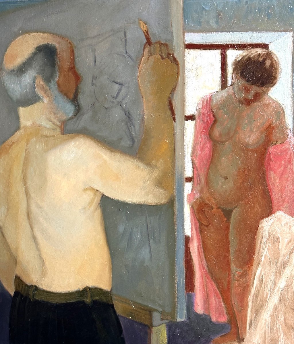 Raphael Alonso Fernandez 1924-1994 Large Oil The Painter And His Model /5-photo-2
