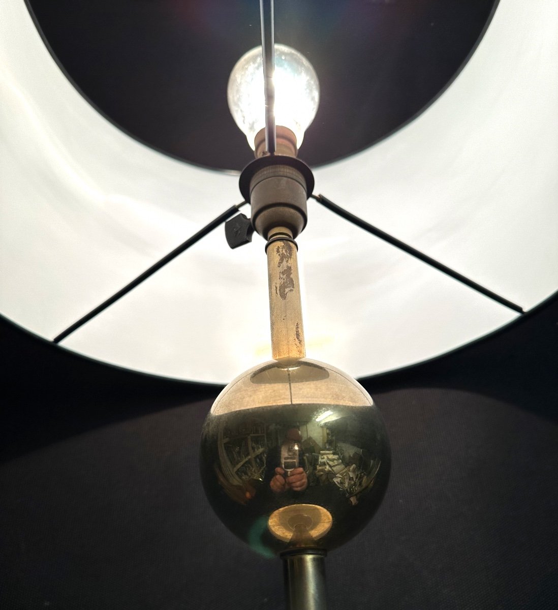Jacques Adnet 1900-1984 Dlg Large Lamp 78cm Decorated With Leather Belt Buckles Sellier Stitching-photo-3