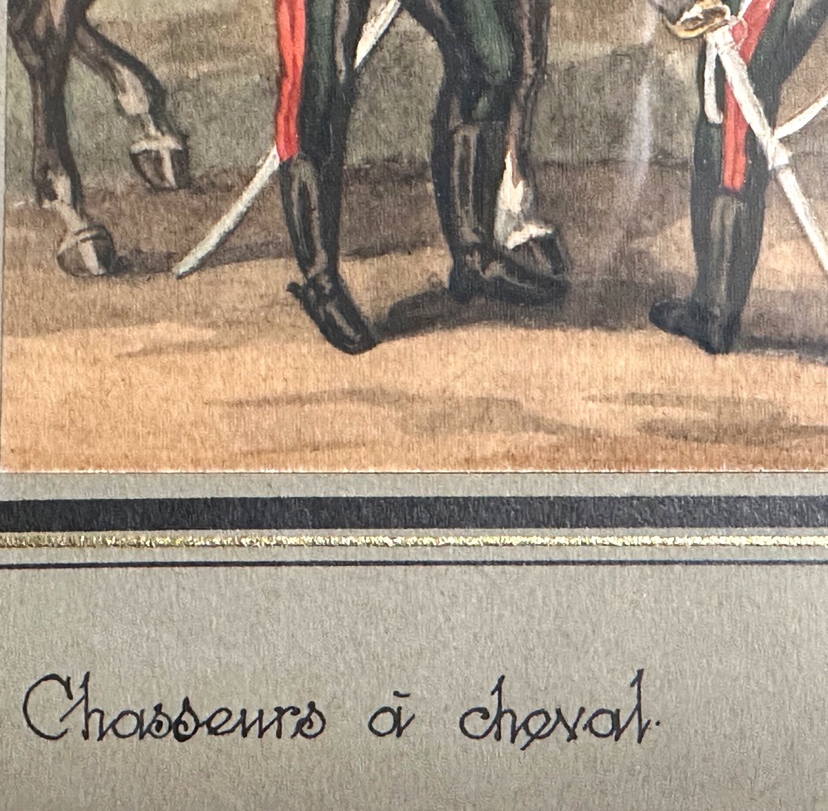 Albert Von ESCHER Suisse 1833-1945 Canton de Vaud  Gravure rehaussée Chasseurs à cheval /1-photo-4