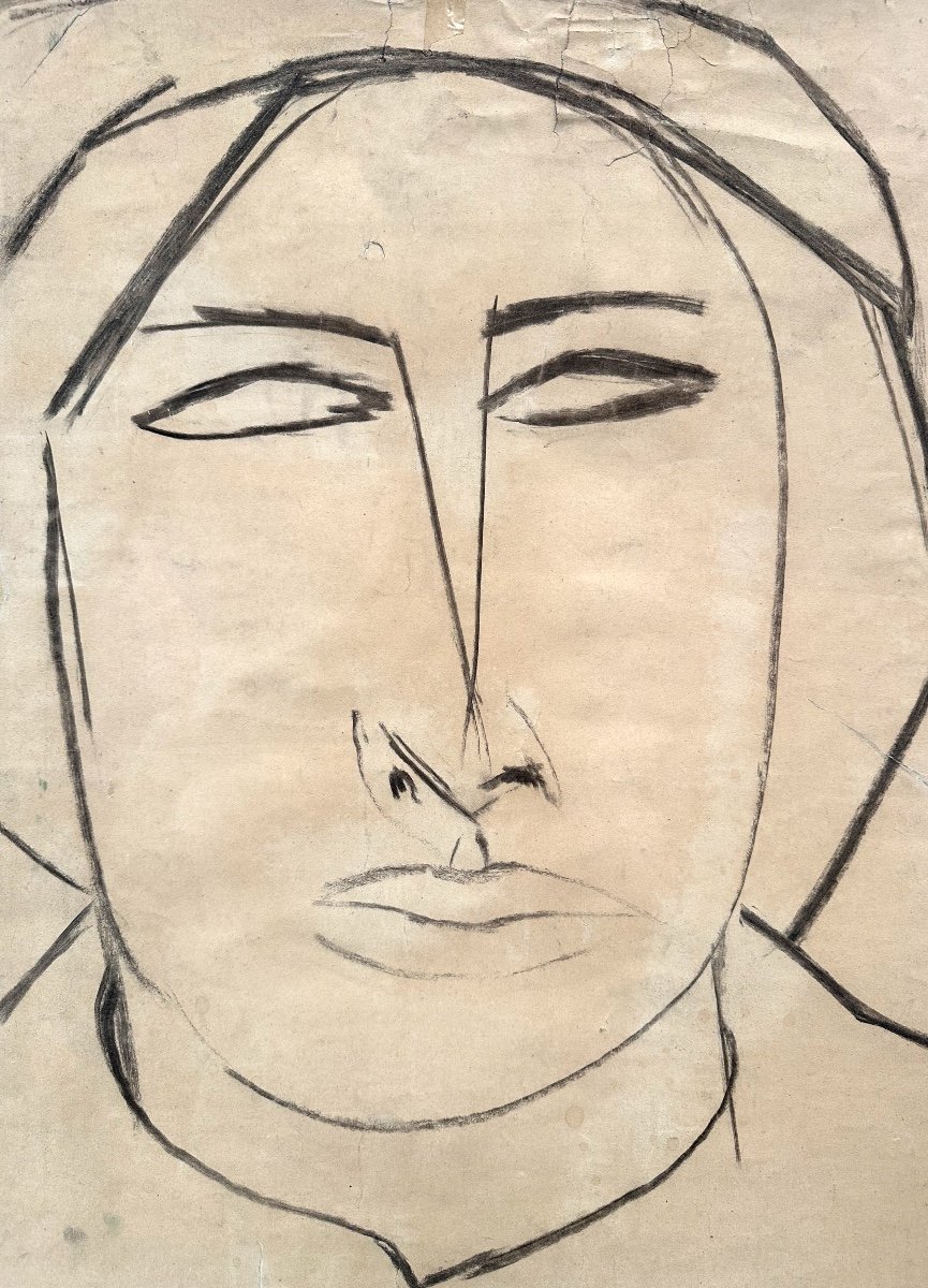 émile Gilioli 1911-1977 Large Drawing Portrait Of Babet Signed-photo-1