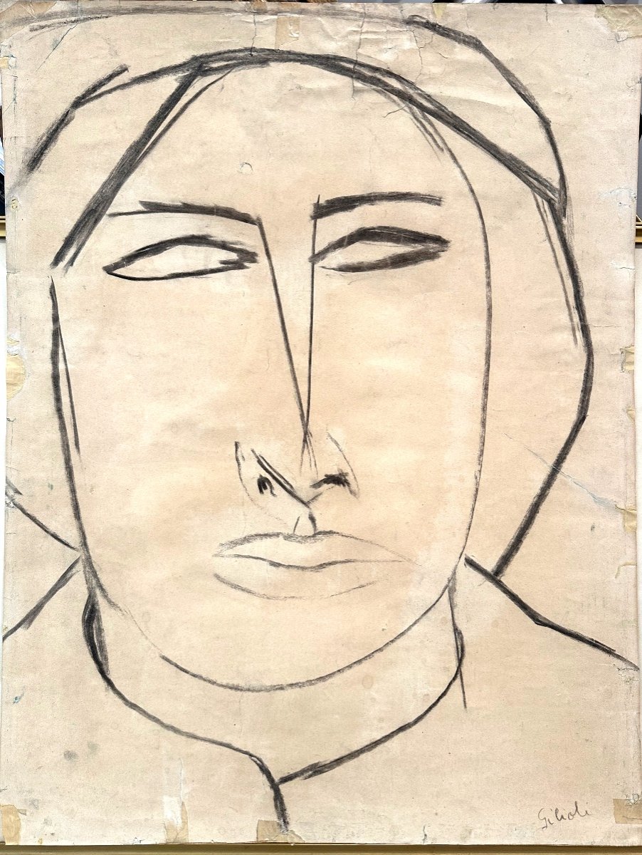 émile GILIOLI 1911-1977 Grand dessin Portrait de Babet signé