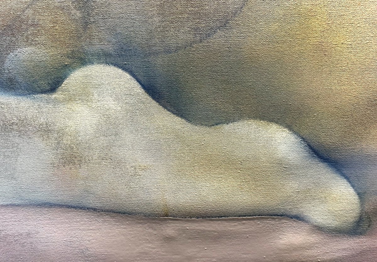 Guy PATRIER XXe Grande huile 110x78cm Sandra pied Fond d’atelier /96-photo-4