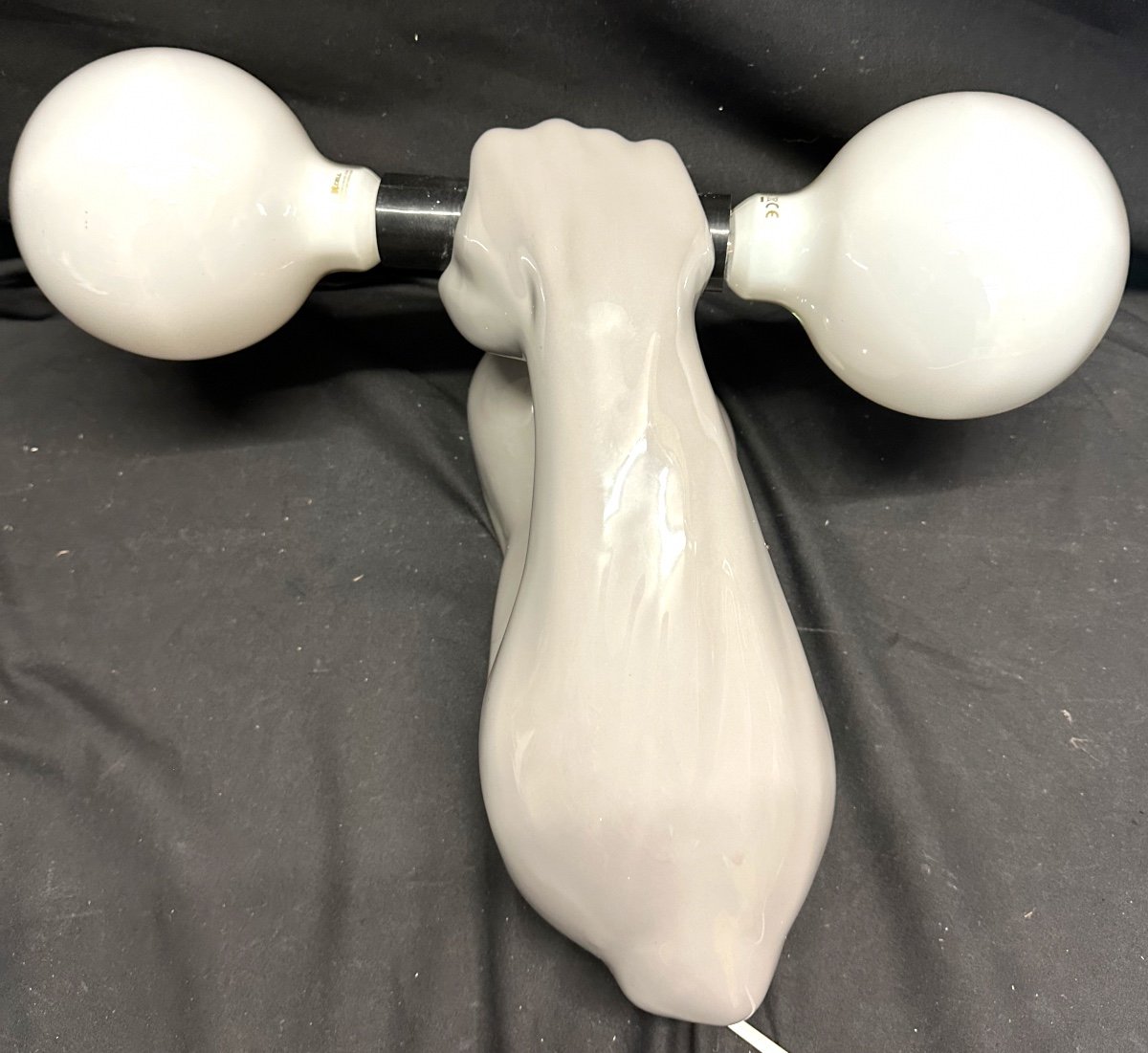 Jean Claude Peire 1943 Large Signed Dumbbell Wall Lamp In Ceramic Pop Art Man Sport Gay-photo-2