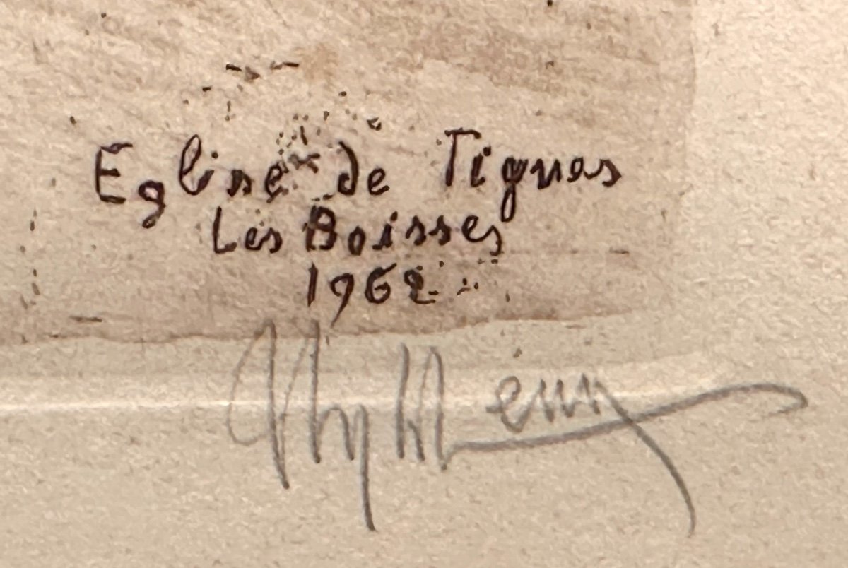 Joanny DREVET 1889-1969 Eglise de Tignes en Savoie Rare et grande aquatinte 1962 Montagne Alpes-photo-1