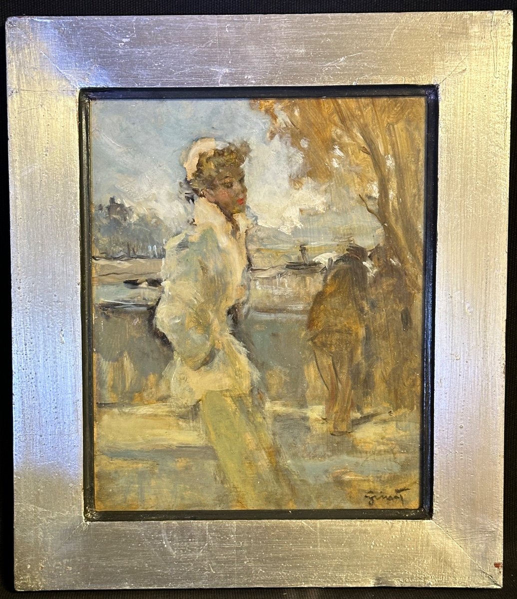 Pierre Grisot Young Parisian Oil On The Banks Of The Seine Paris-photo-2