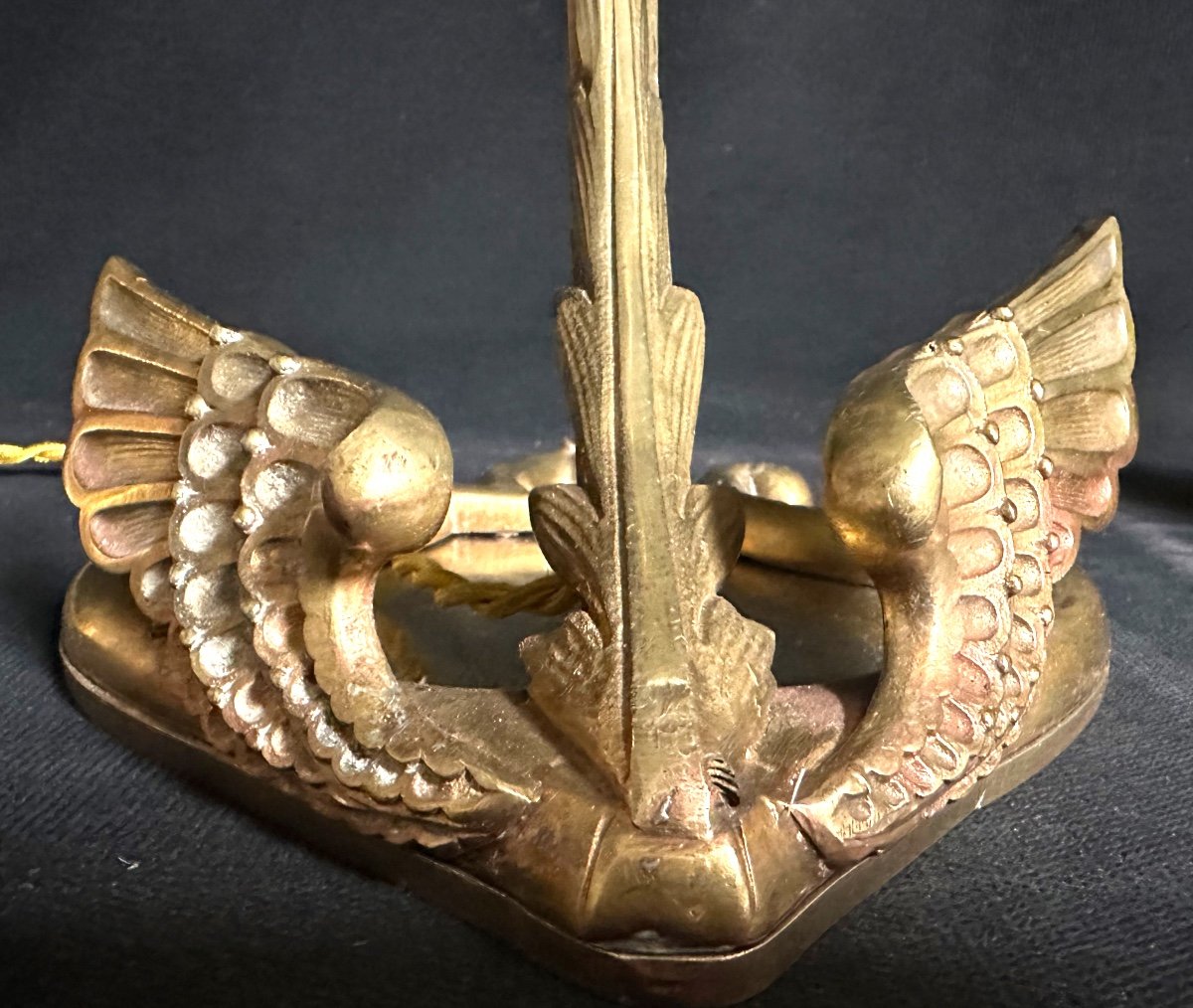 Art Nouveau Desk Lamp Base In Winged Bronze And Tulip Muller Frères Luneville Wing-photo-1