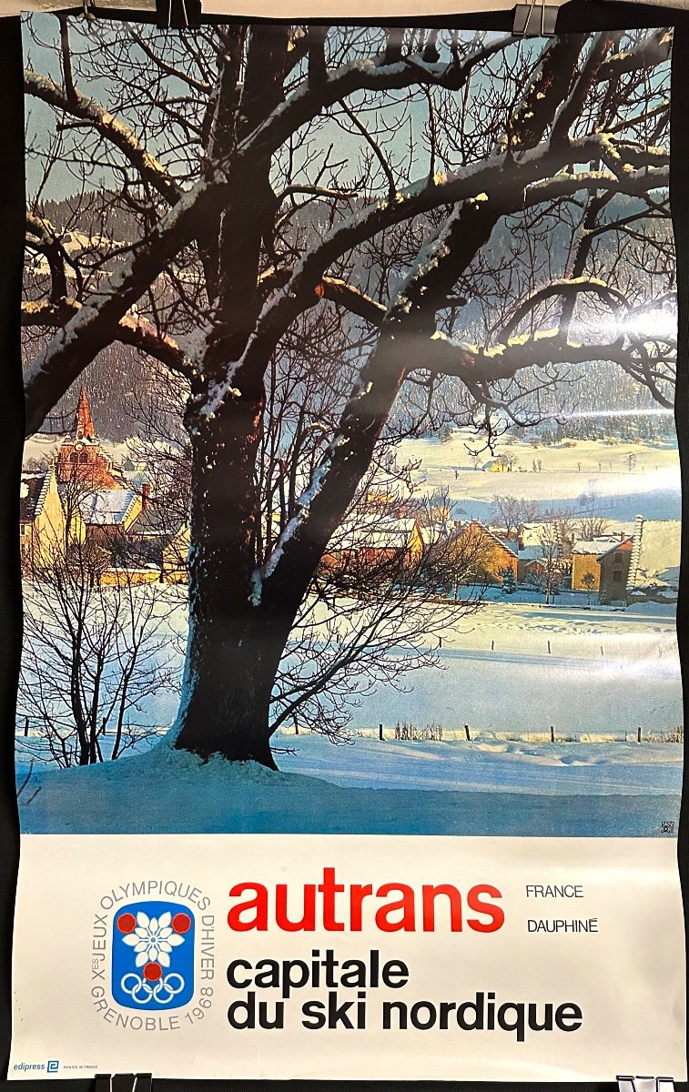 Autrans Xth Olympic Winter Games Grenoble 1968 100x62cm In Very Good Condition Vercors Nordic Ski Alpes-photo-1