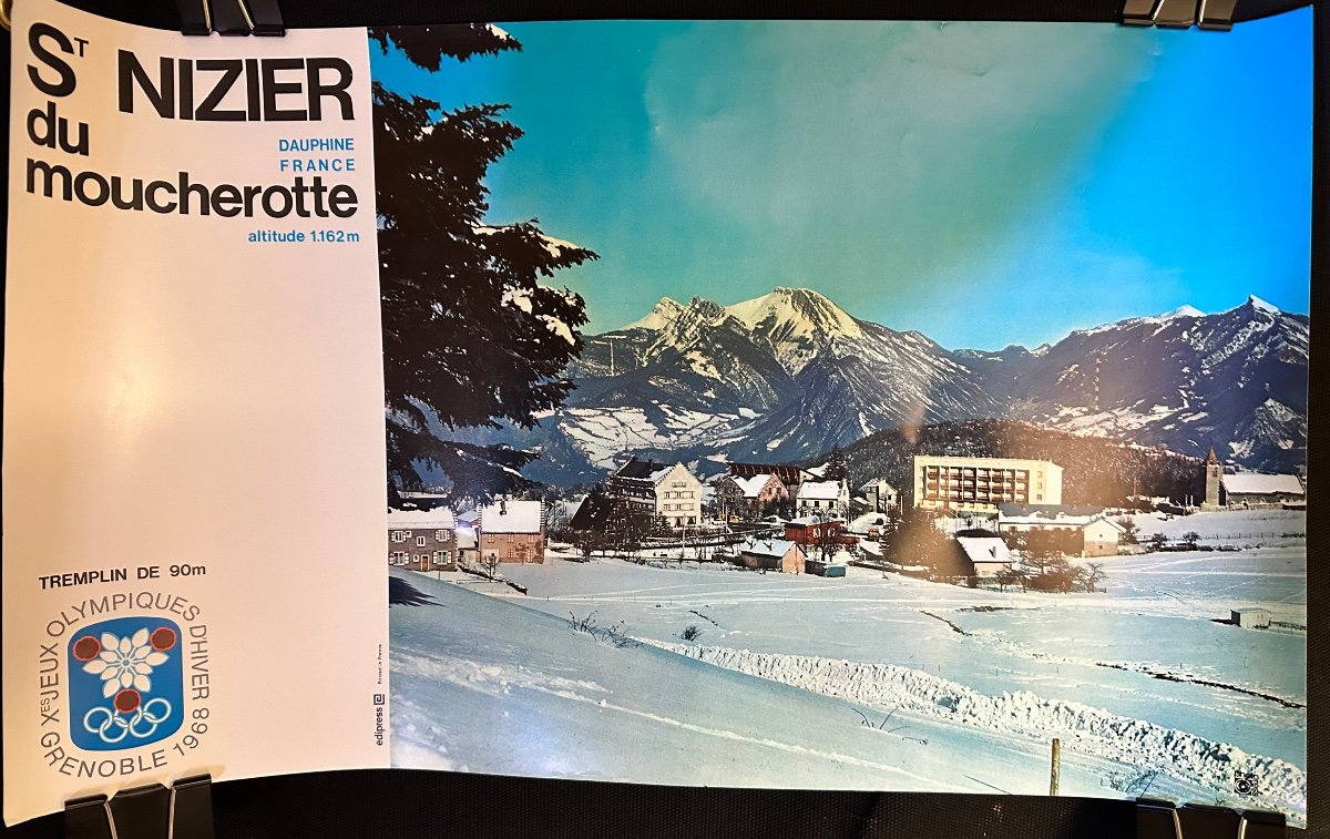 St Nizier Du Moucherotte Xth Olympic Winter Games Grenoble 1968 30x50cm In Very Good Condition Jump Vercors Alps