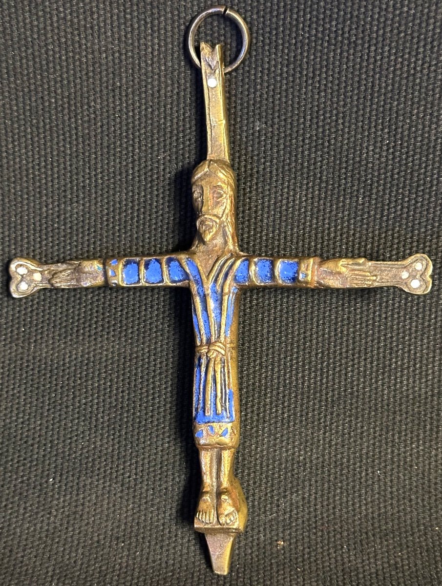 Old Christ In Enameled Bronze Marked On The Back St Michel d'Aiguilhe In Good Condition