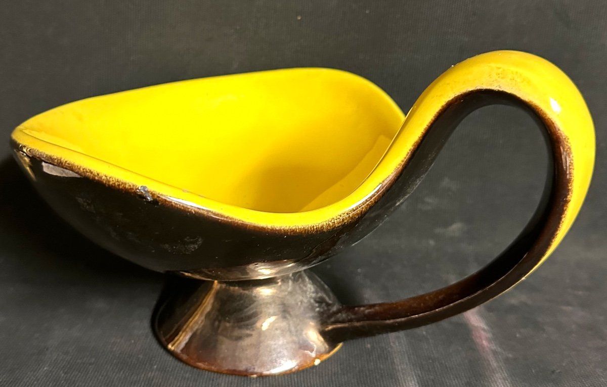 Coupe céramique Forme libre jaune et noir vers 1950 1960-photo-2