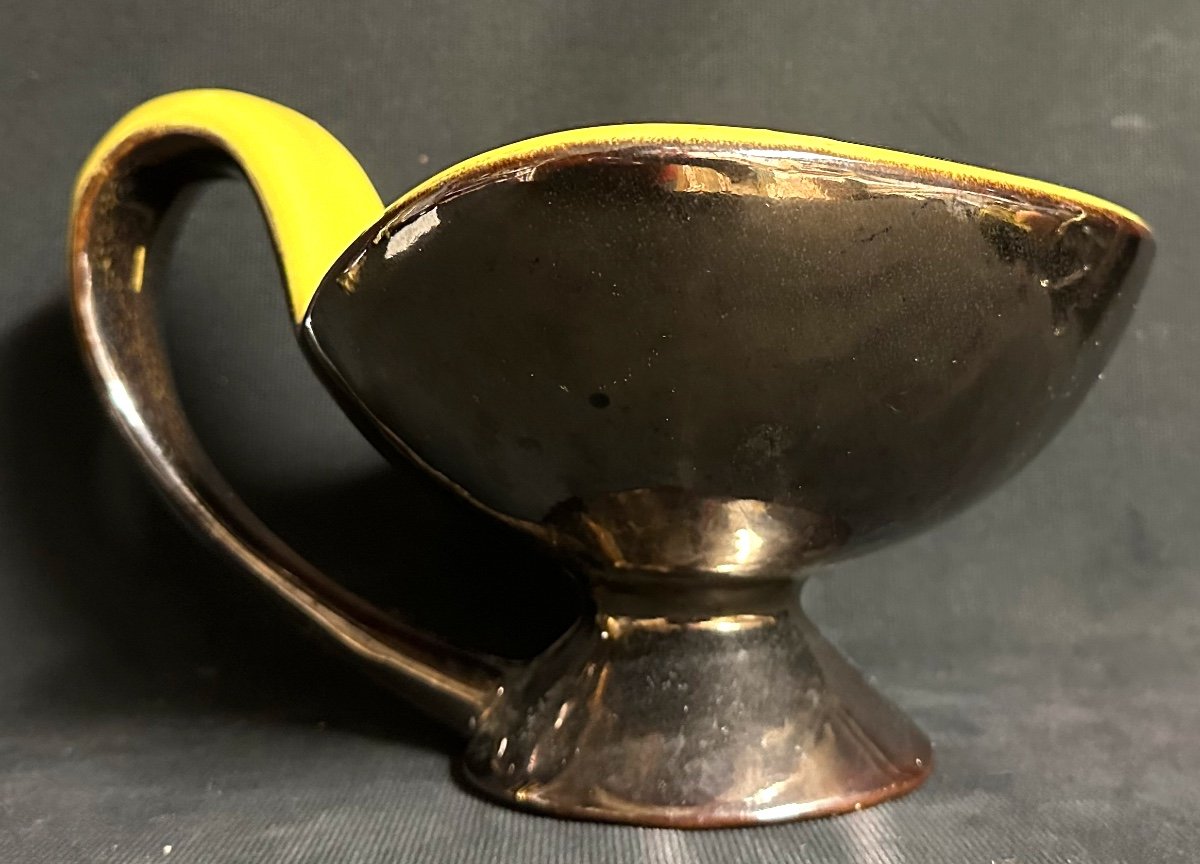 Coupe céramique Forme libre jaune et noir vers 1950 1960-photo-4