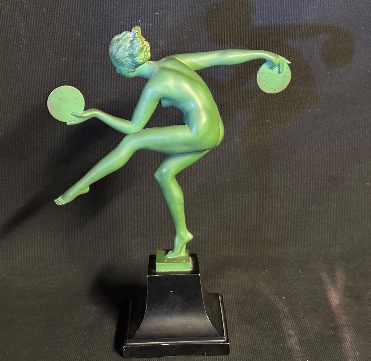 Derenne Art Deco Statue In Very Good Condition Dancer With Records After Max Le Verrier Publisher 1930-photo-4