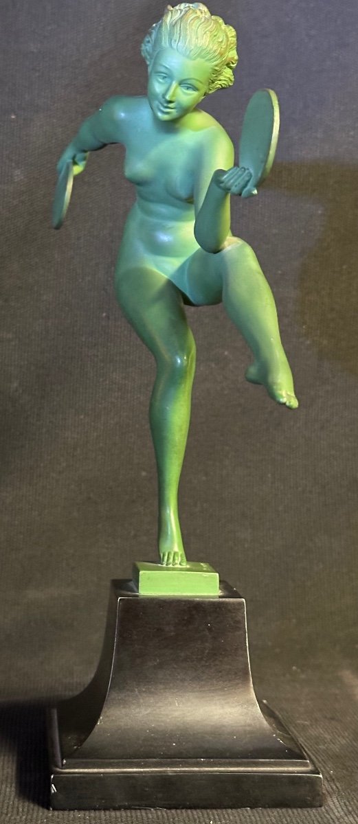 Derenne Art Deco Statue In Very Good Condition Dancer With Records After Max Le Verrier Publisher 1930-photo-2