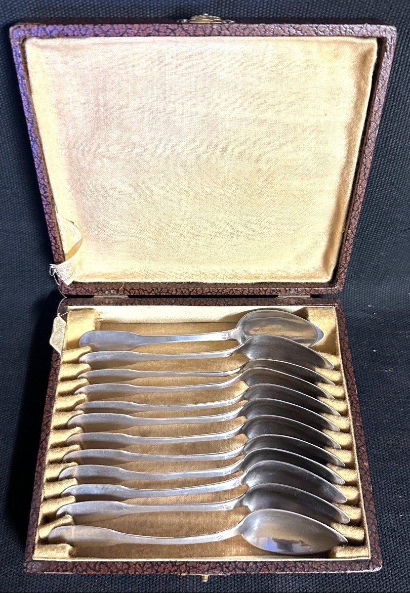 12 Tea Dessert Coffee Spoons In Sterling Silver Minerva And Box-photo-4