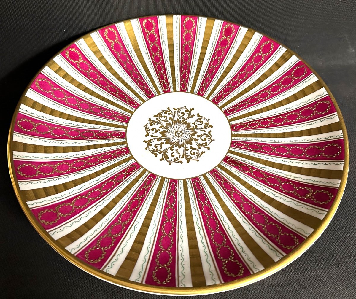 LE TALLEC Grand plat Coupe à fruits monté bronze signé Porcelaine polychrome-photo-2