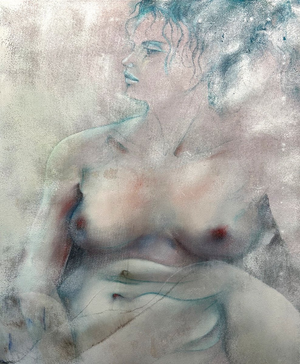 Guy Patrier 20th Century Large Oil 116x81cm The 2 Friends Workshop Background /1-photo-3
