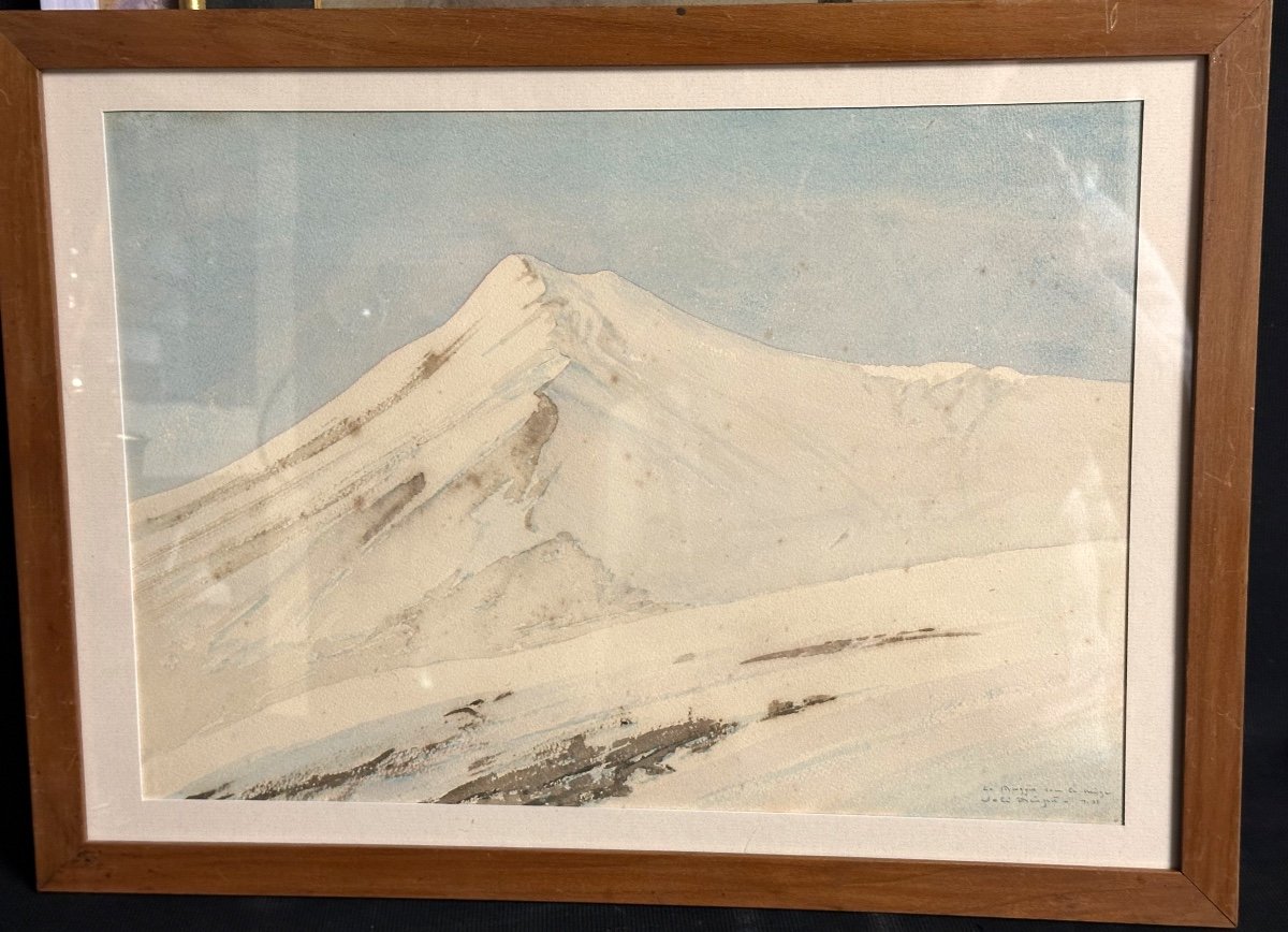 José Mingret 1880-1969 Watercolor Mount Muggio Under The Snow 1931 Mountain Alps Italy /2-photo-2