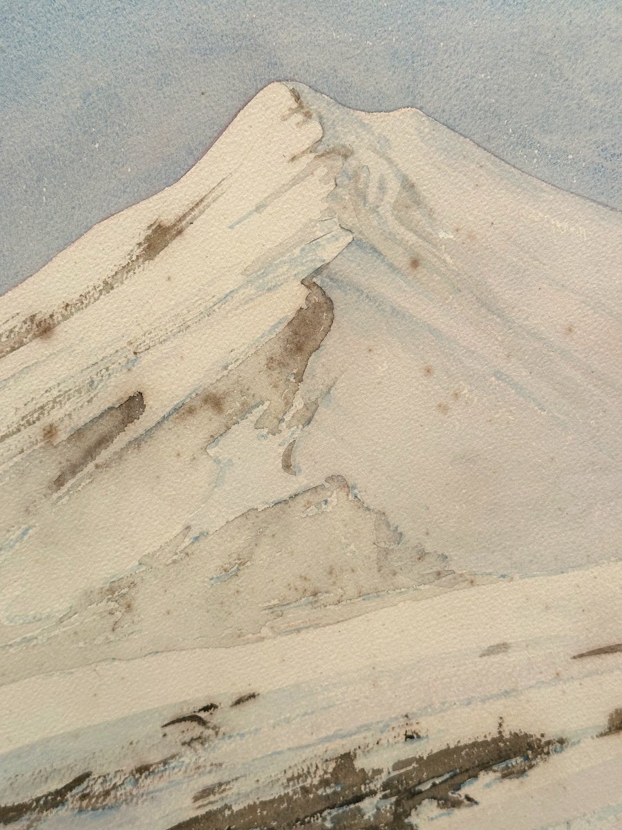José Mingret 1880-1969 Watercolor Mount Muggio Under The Snow 1931 Mountain Alps Italy /2-photo-1