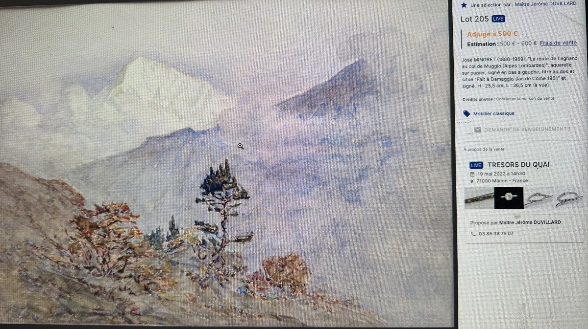 José Mingret 1880-1969 Watercolor Mount Muggio Under The Snow 1931 Mountain Alps Italy /2-photo-7