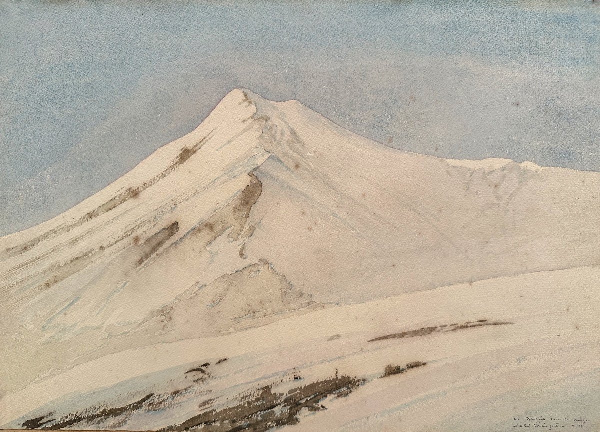 José Mingret 1880-1969 Watercolor Mount Muggio Under The Snow 1931 Mountain Alps Italy /2