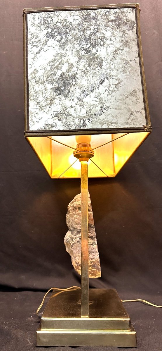 Willy DARO XXe XXIe Grande lampe 1970 avec bois fossilisé En très bon état -photo-4