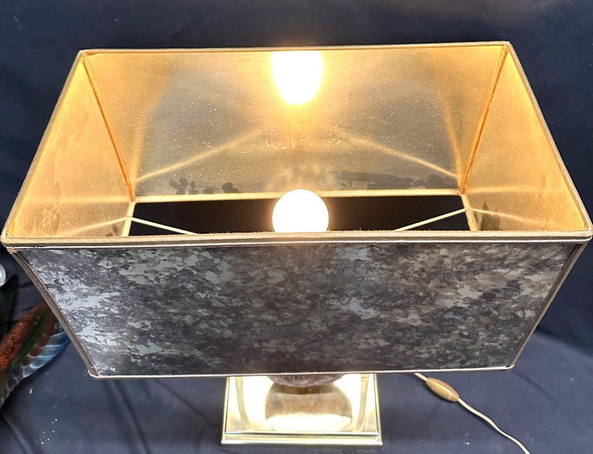 Willy DARO XXe XXIe Grande lampe 1970 avec bois fossilisé En très bon état -photo-4