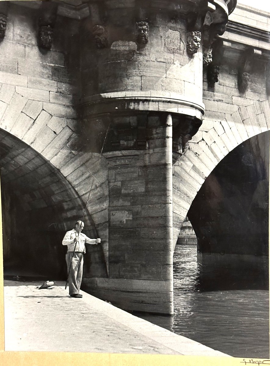 Georges BOYER Lyon XXe Grande photographie PONT NEUF Paris : Le Pêcheur Photo /49-photo-4