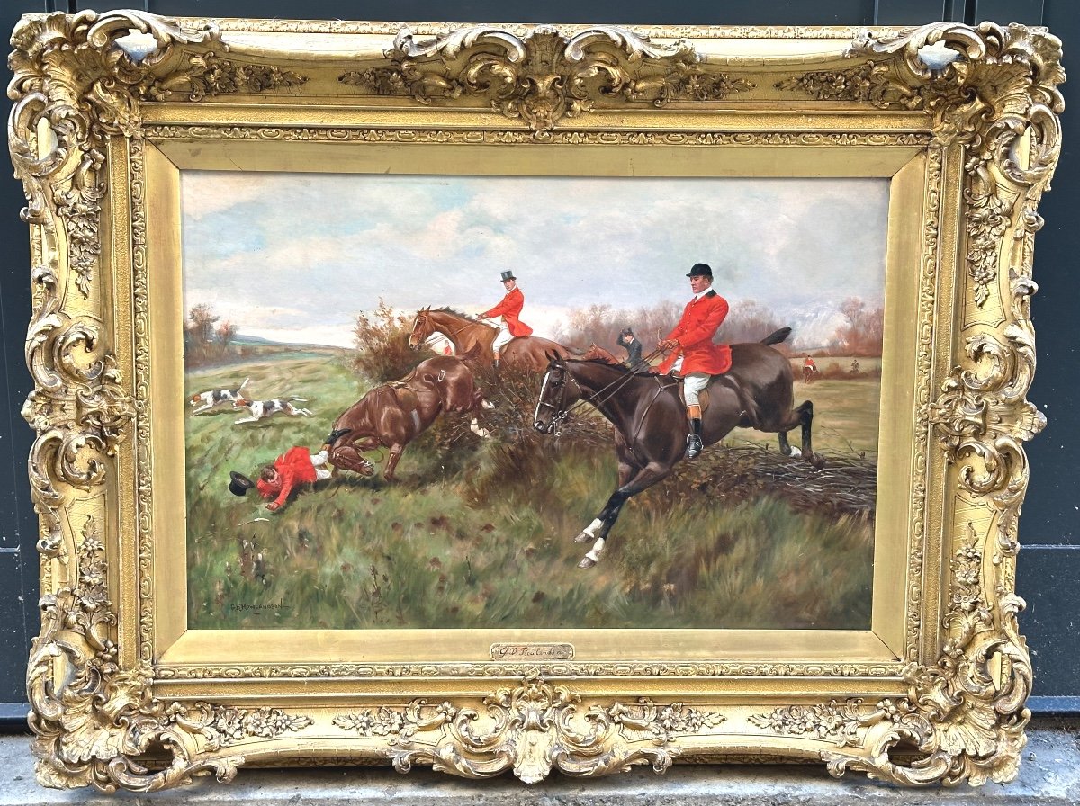Georges Derville Rowlandson 1861-1928 Large Pair Oils Riders Hunting Horse Riding England-photo-2