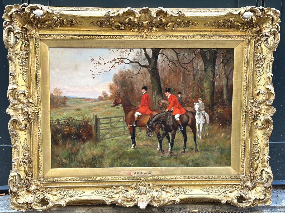 Georges Derville Rowlandson 1861-1928 Large Pair Oils Riders Hunting Horse Riding England-photo-3