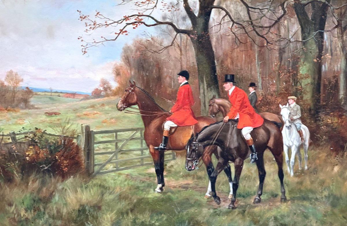 Georges Derville Rowlandson 1861-1928 Large Pair Oils Riders Hunting Horse Riding England-photo-4