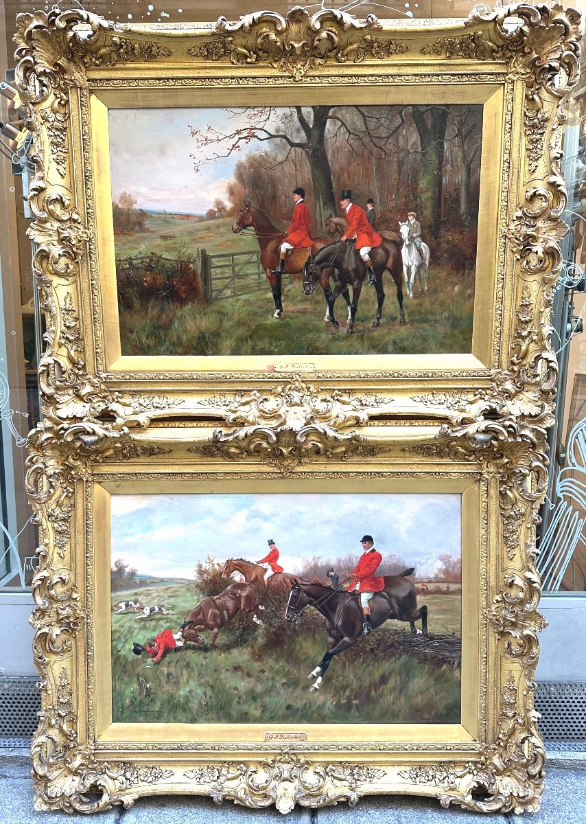 Georges Derville Rowlandson 1861-1928 Large Pair Oils Riders Hunting Horse Riding England