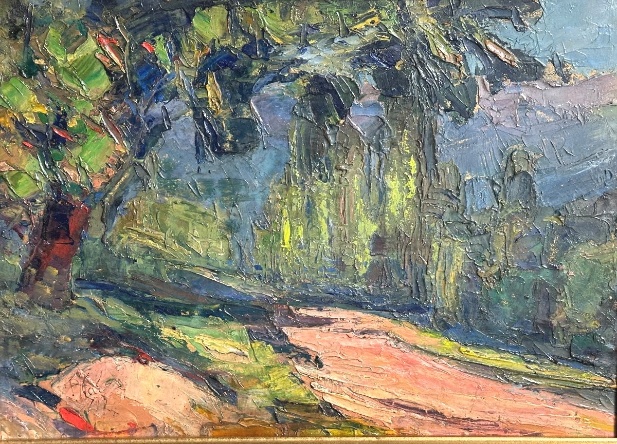 Pierre Calès 1870-1961 Oil 1924 Chemin De l' Isère Near Pont De Tencin Grenoble Alpes Abbé