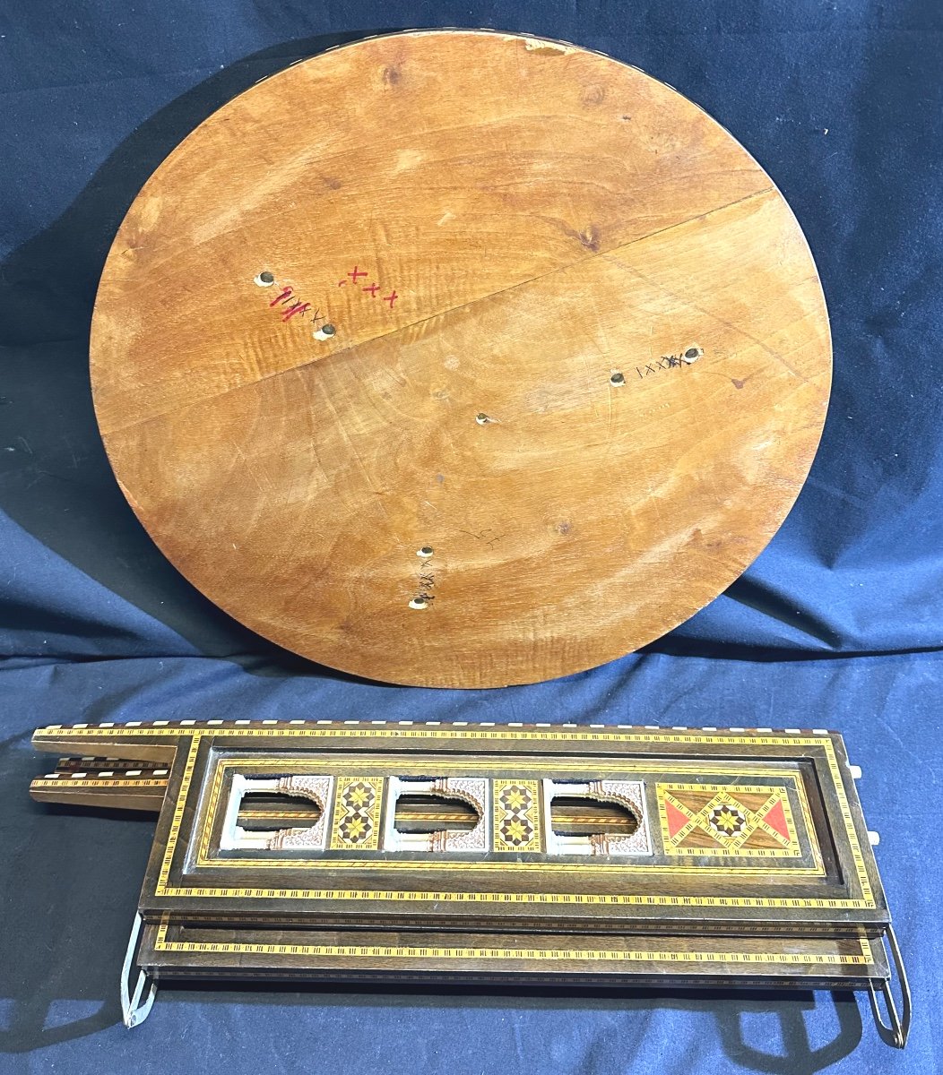 Old Alhambra Side Folding Tea Table Oriental Syrian Marquetry -photo-1