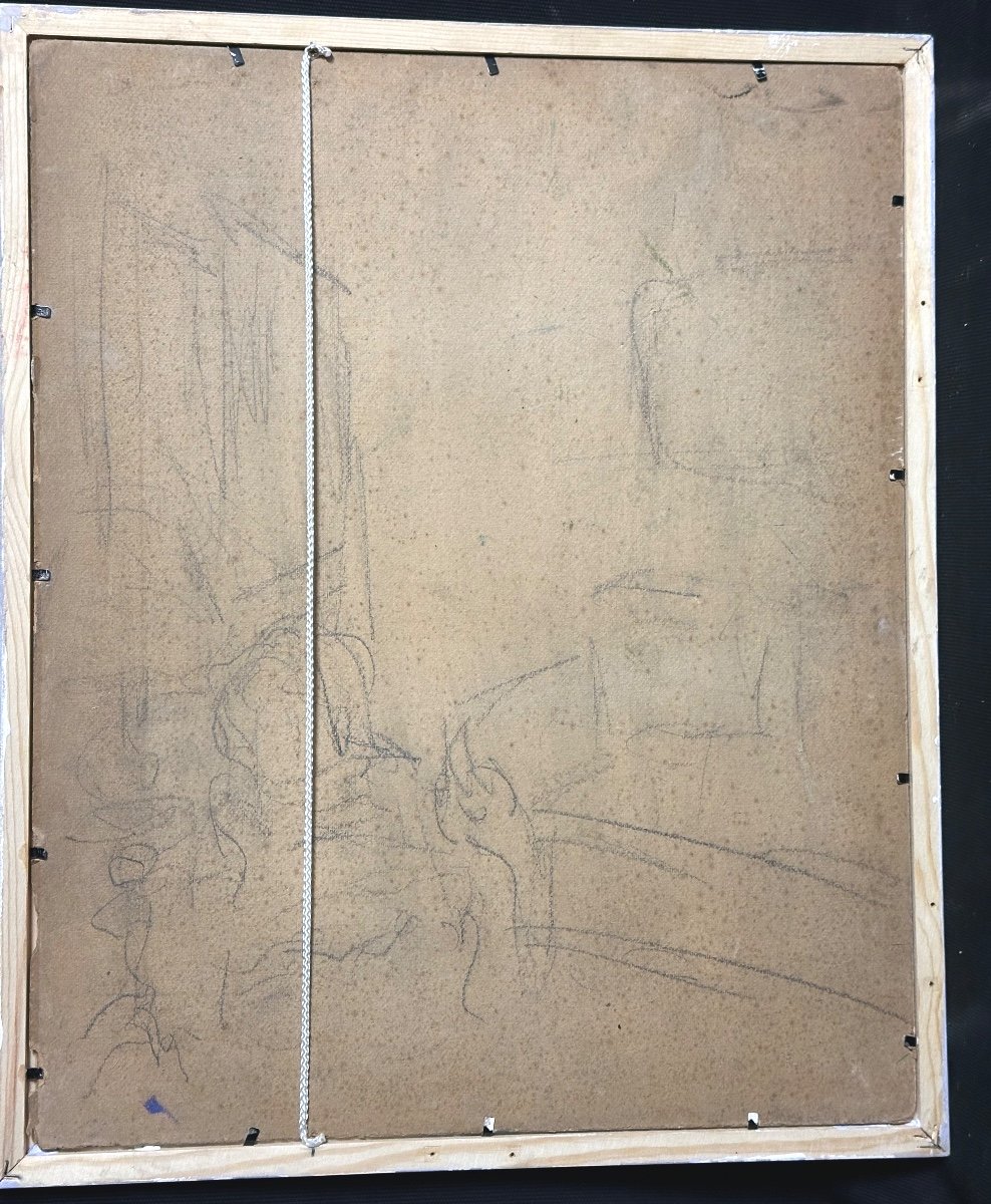 Paulette GENET 1892-1983 Huile double face Scene d’intérieur animée Lyon /9-photo-2